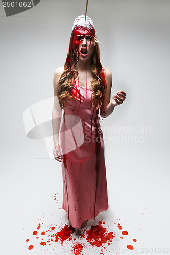 Image of Scary Woman Dripping in Blood Wearing Prom Dress