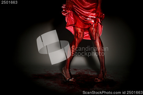 Image of Scary Woman Dripping in Blood Wearing Prom Dress