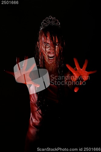 Image of Scary Woman Dripping in Blood Wearing Prom Dress