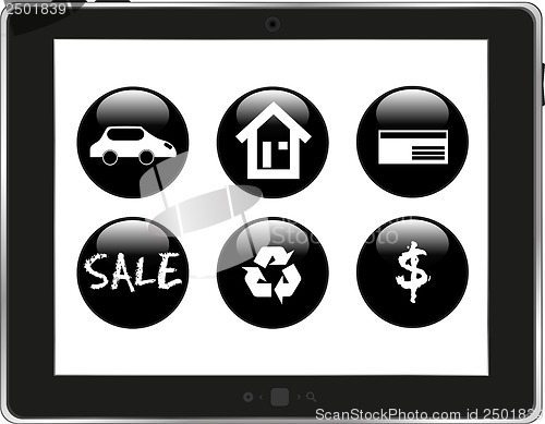 Image of Tablet PC with application icons isolated on white background