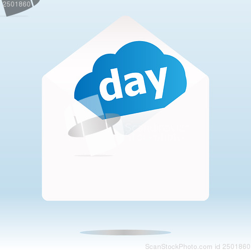 Image of mail envelope with day word on blue cloud