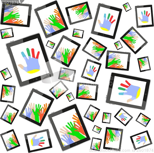 Image of abstract male hand on tablet PC