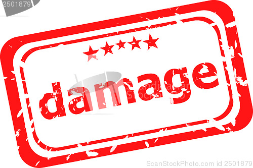 Image of damage word on red rubber old business stamp