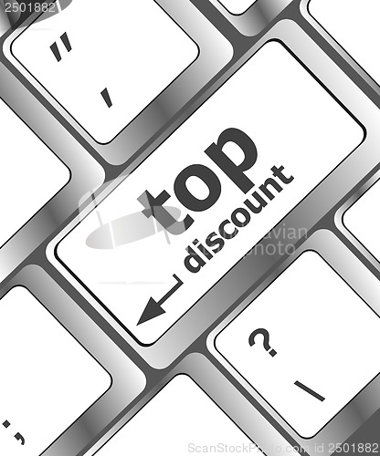 Image of top discount concept sign on computer keyboard key