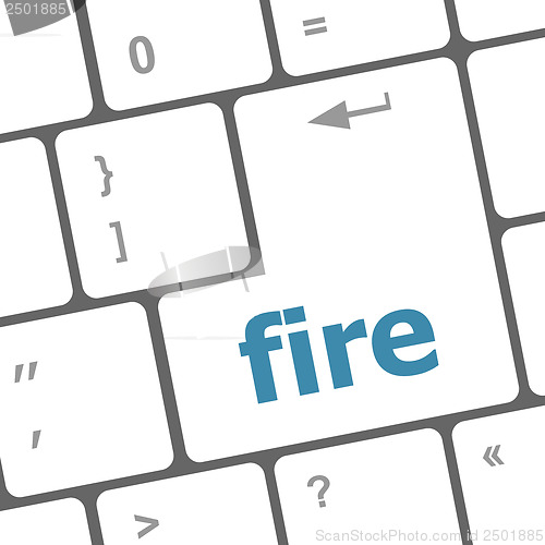 Image of fire word on keyboard key, notebook computer button