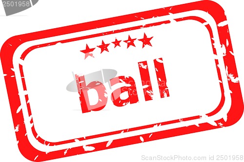 Image of ball word on red rubber grunge stamp