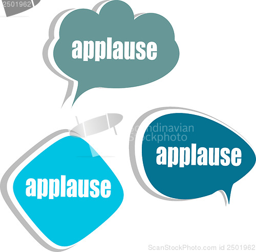 Image of applause word on modern banner design template. set of stickers, labels, tags, clouds