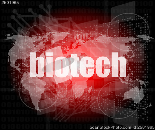 Image of biotech words on digital touch screen interface