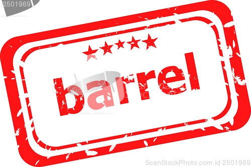 Image of barrel on red rubber stamp over a white background