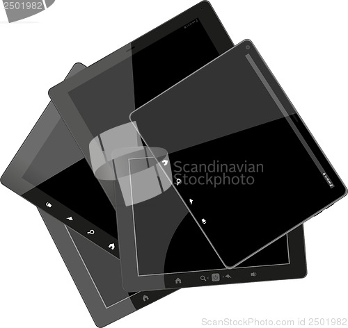 Image of Set of tablet computers with black screen