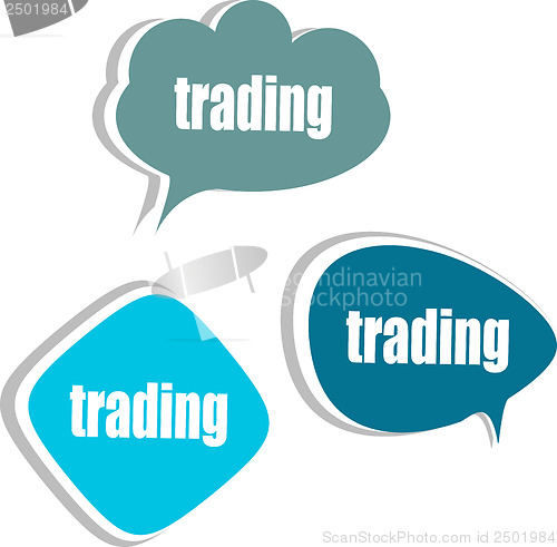 Image of trading word on modern banner design template. set of stickers, labels, tags, clouds