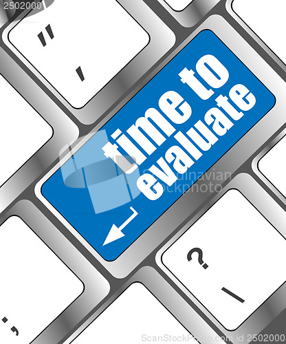 Image of time to evaluate word on computer keyboard - social network concept