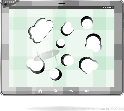 Image of Cloud-computing connection on the digital tablet pc. Conceptual image. Isolated on white.