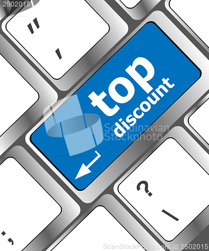 Image of top discount concept sign on computer keyboard key