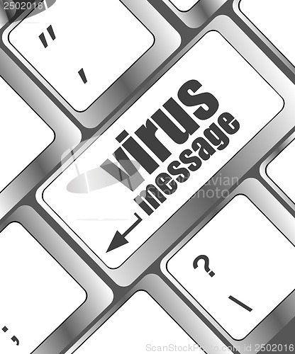 Image of Computer keyboard with virus message key