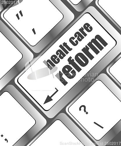 Image of healthy care reform shown by health computer keyboard button