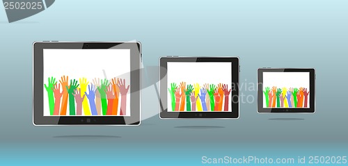 Image of abstract male hand on tablet PC