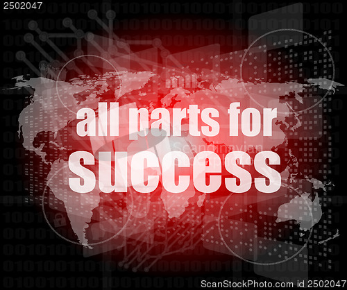 Image of all parts for success text on digital touch screen interface