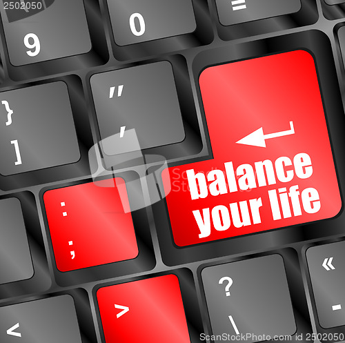Image of balance your life button on computer keyboard key