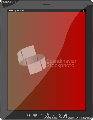 Image of black tablet pc with red screen isolated on white background
