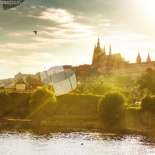 Image of View of Prague castle on sunset