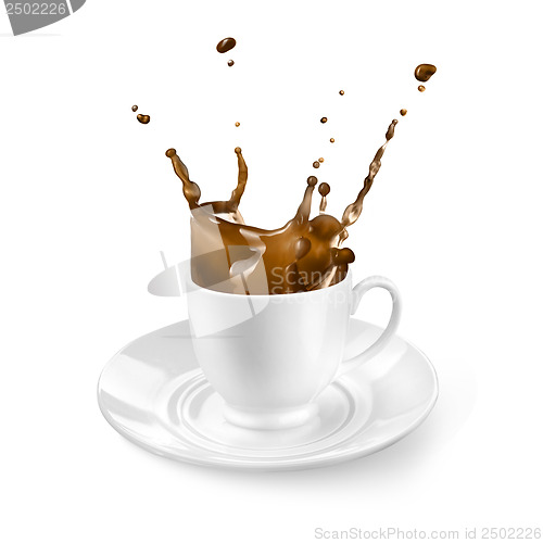 Image of Splash of coffee in the cup isolated on white