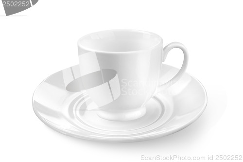 Image of white tea or coffee cup with saucer isolated on white