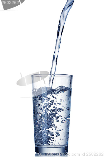 Image of water pouring into glass isolated on white