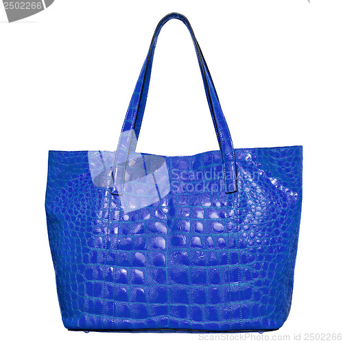 Image of luxury blue leather female bag isolated on white