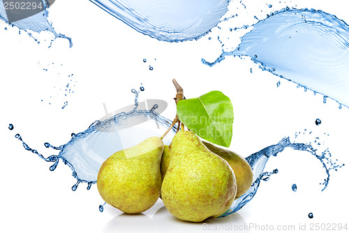 Image of fresh water splash on pears isolated on white