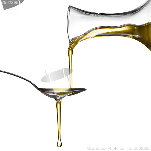 Image of Pouring oil on spoon isolated on white