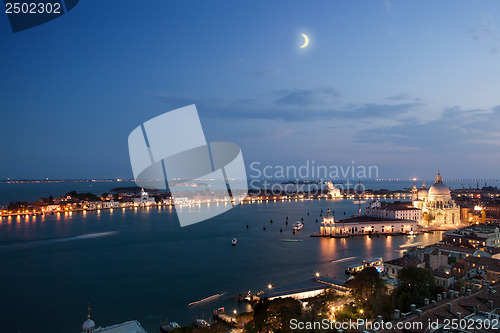 Image of Aerial view of Venice city at evening