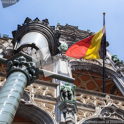 Image of Belgium flag on Grand Place in Brussels