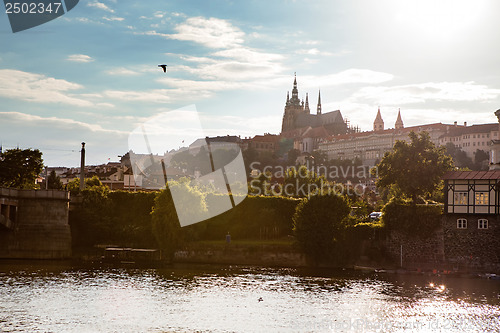 Image of View of Prague castle on sunset