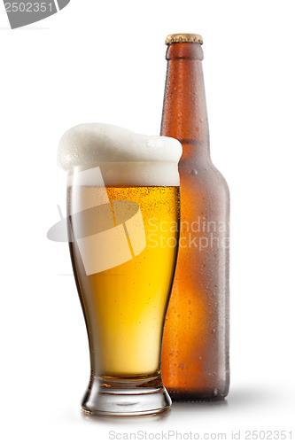 Image of Beer in glass on white background