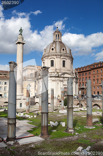 Image of Ruins of Roman Forum, Trajan's column in Rome