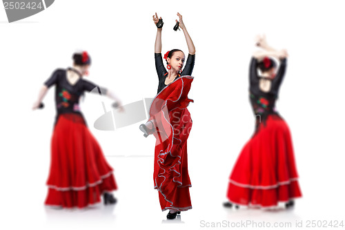 Image of young woman dancing flamenco isolated on white