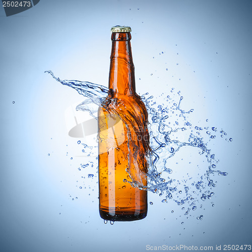 Image of Beer bottle with water splash