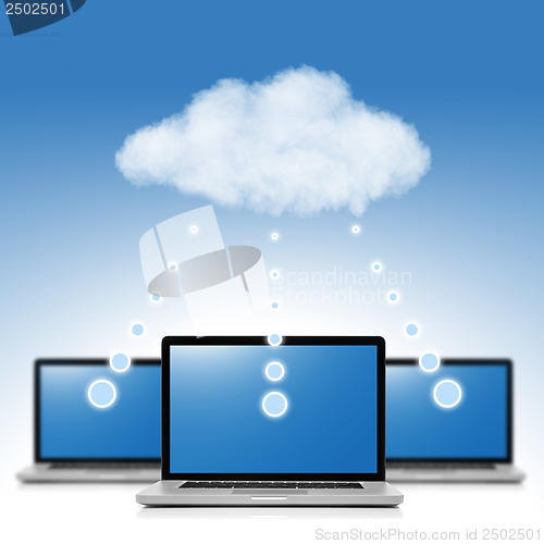 Image of Cloud computing network concept. Notebook with cloud isolated on