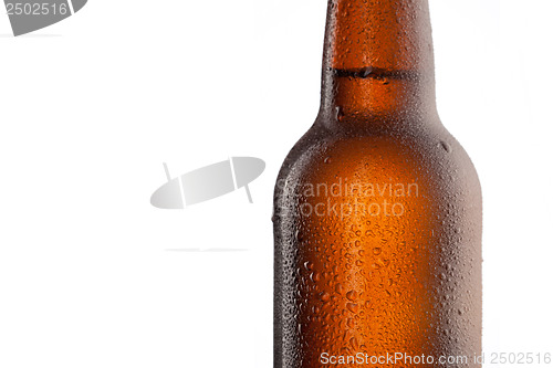 Image of Beer bottle with water drops and frost isolated on white