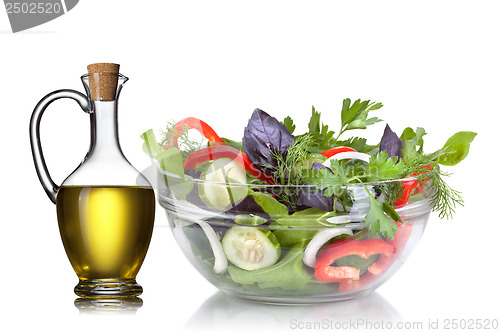 Image of Salad and oil isolated on white