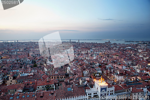 Image of Aerial view of Venice city at evening