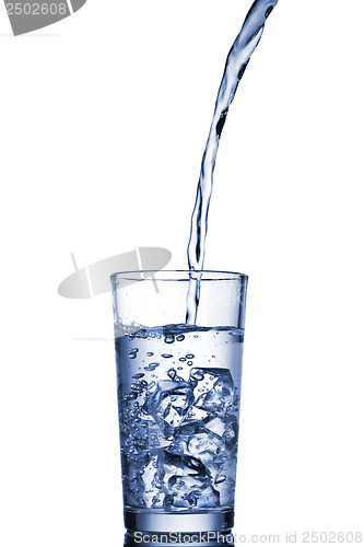 Image of water pouring into glass isolated on white