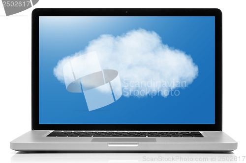 Image of Cloud computing network concept. Notebook with cloud isolated on