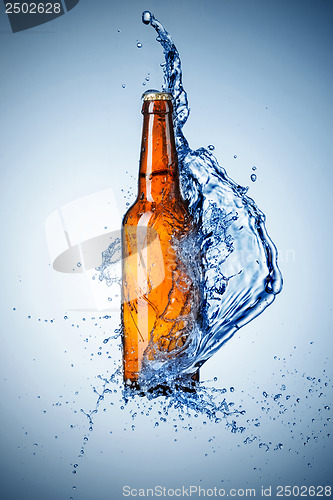 Image of Beer bottle with water splash