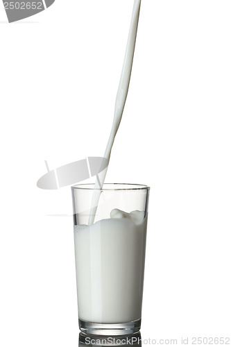 Image of Milk pouring into the glass isolated on white