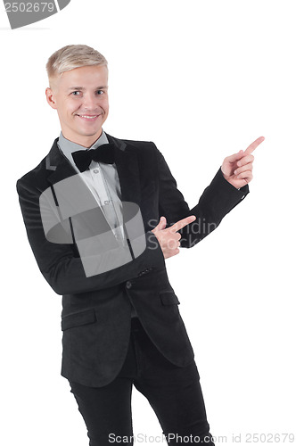 Image of Man in black pointing with his fingers