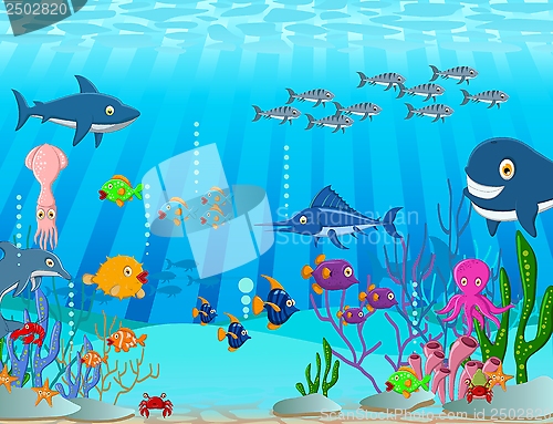 Image of Sea life cartoon background