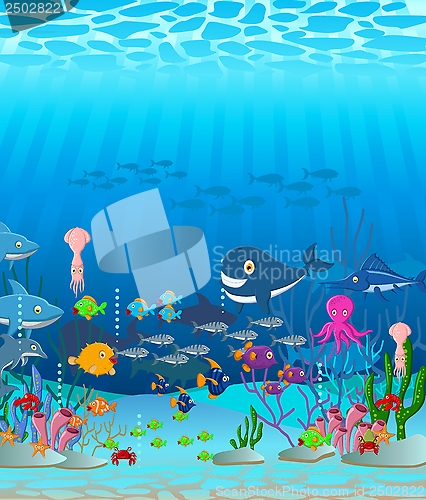 Image of Sea life cartoon background