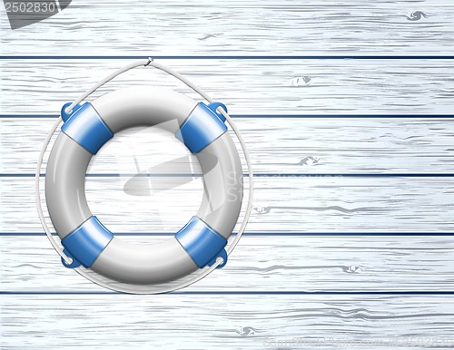 Image of Life Buoy on  a Wooden Paneled Wall